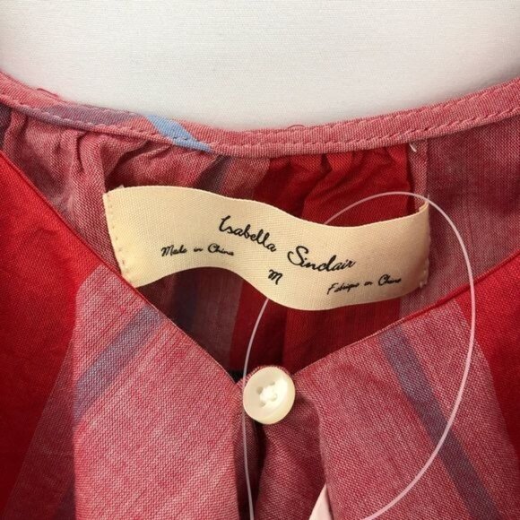 Anthropologie Isabella Sinclair Ruffled Top Shirt Sz M Pink Checkered Sleeveless - Picture 6 of 7